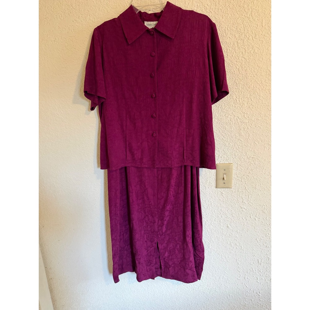 Coldwater Creek‎ Magenta Floral Jacquard 2-Piece Dress & Jacket Set Size 14